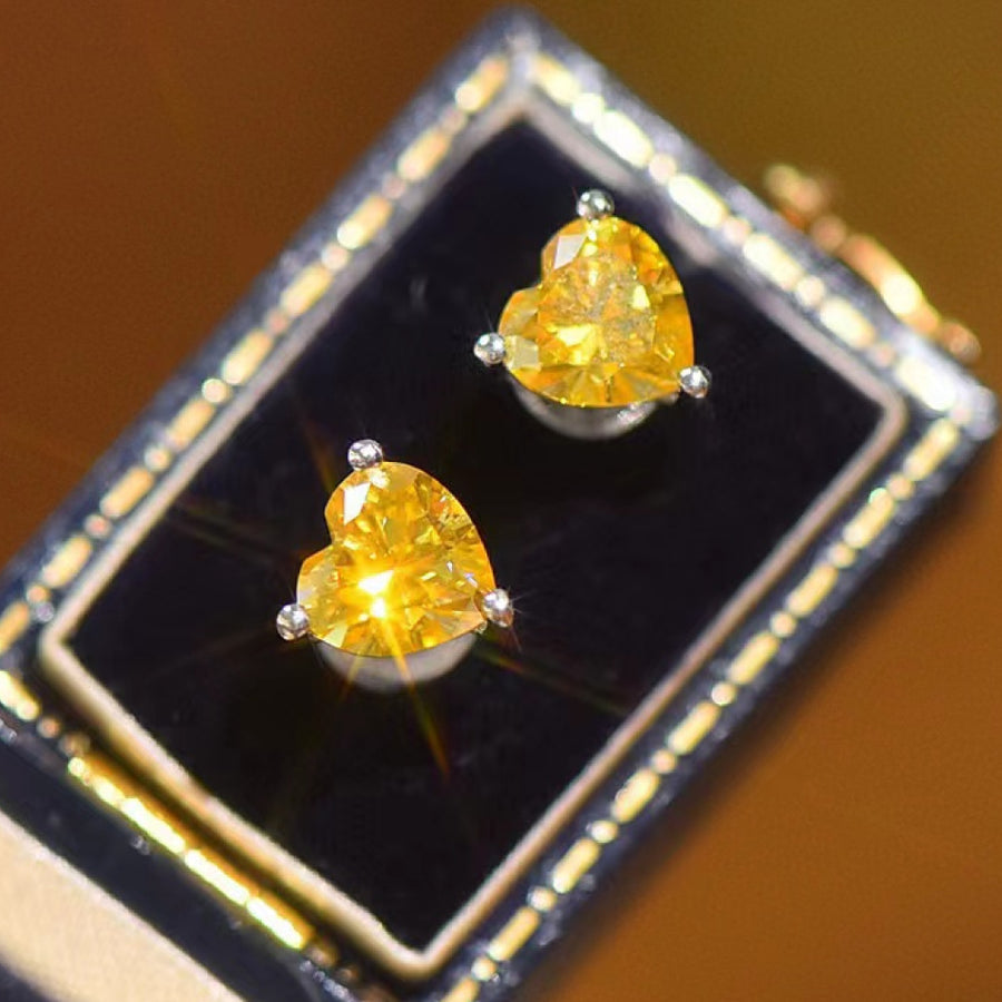 2 Carat Yellow Heart Moissanite Platinum-Plated Earrings | Redblad 18K Solid Gold & Certified Diamond Earrings