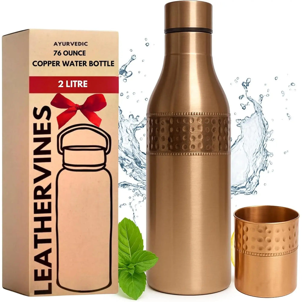 LEATHERVINES 100% Zuiver Koperen Waterfles Handgemaakt 2 Liter Ayurvedisch Koperen Vat Lekvrij Gehamerd Fles voor Sportschool Kantoor – 100% Zuiver Ayurvedisch Koper (950ml) | RedBlad