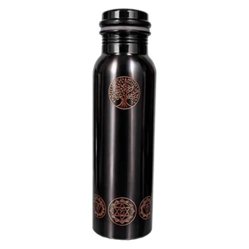 Redblad Zwarte Koperen Waterfles met Chakra Gravure
