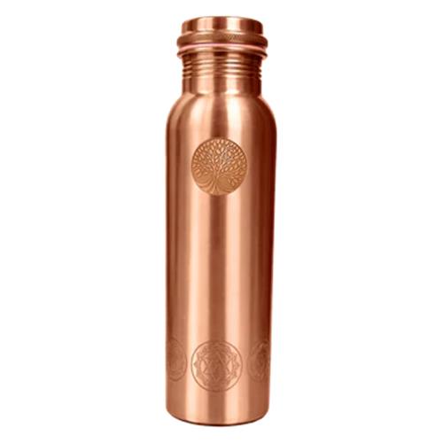 Redblad Gladde Koperen Waterfles met Chakra Gravure