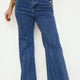 Ashleigh Blauw Golden Knoop Detail Rolled Edge Flare Leg Jeans