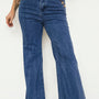 Ashleigh Blauw Golden Knoop Detail Rolled Edge Flare Leg Jeans