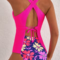 Rose V Neck Ruffled Hem Floral Bottom Tankini Set - Foto 2