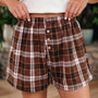 Bruin Plaid Knoop vorne elastische Taillenshorts
