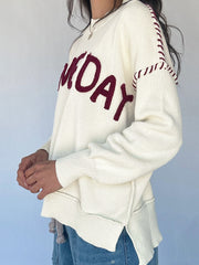Beige Drop Shoulder Game Day Letter Print Pullover Sweater - Damesmode Afbeelding 5 - Miniatuur