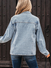 Myosotis-Jakobsmuschel-Kragenkragen mit gepatchter Tasche und mineralgewaschener Jeansjacke - Miniatuur