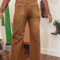 Coffee High Waist Button Fly Seamed Raw Hem Flare Jeans - Foto 2