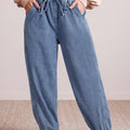 Dämmerungsblaue elastische Taille-Harem-Jeans in knöchellanger Länge - Foto 4