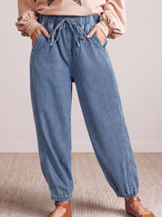 Dusk Blue Elastic Waist Harem Ankle Length Jeans - Miniatuur