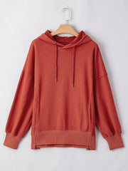 Roter Hoodie mit Senkungsschultertasche und weitem Kordelzug - Miniatuur