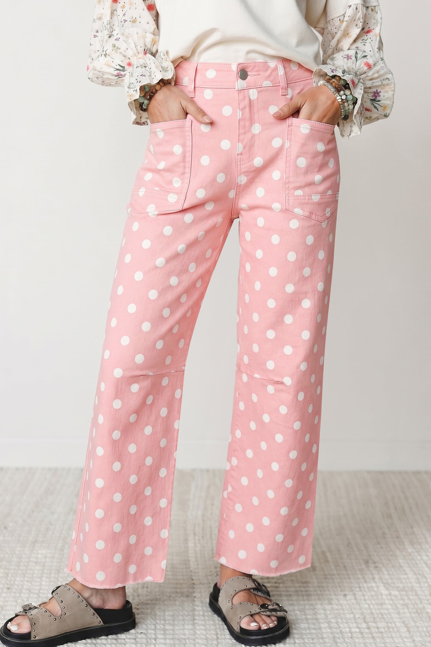 Rosa Polka Dot Casual Slim Fit Jeans