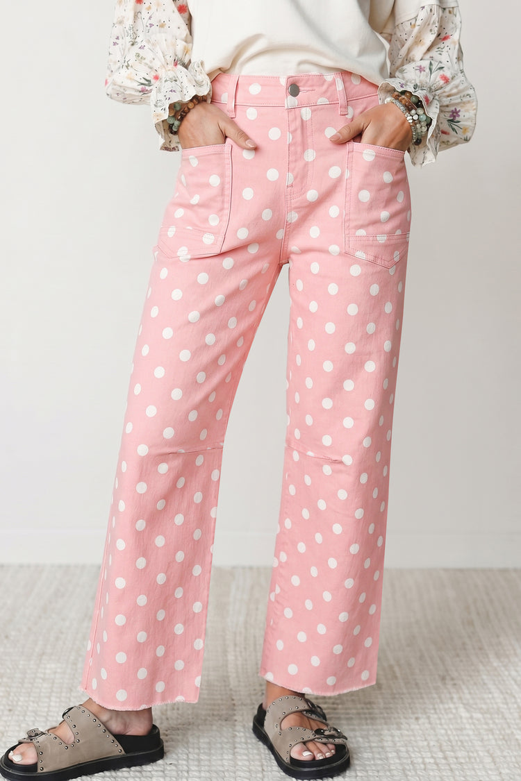 Jeans casual slim fit rosa a pois - Damesmode