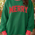 Dunkelgrüner Frohe Weihnachten-Slogan Polka-Punkt-Kontrast-Tunika-Sweatshirt - Foto 2