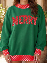 Dark Green Merry Christmas Slogan Polka Dot Contrast Trim Tunic Sweatshirt - Miniatuur