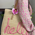 Khaki Hello Boho handgewebte Blumenakzent-Reise-Tasche - Foto 1