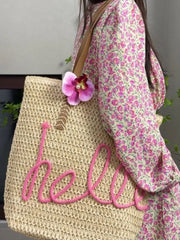Khaki Hello Boho handvävd blommig accent reseväska - Miniatuur