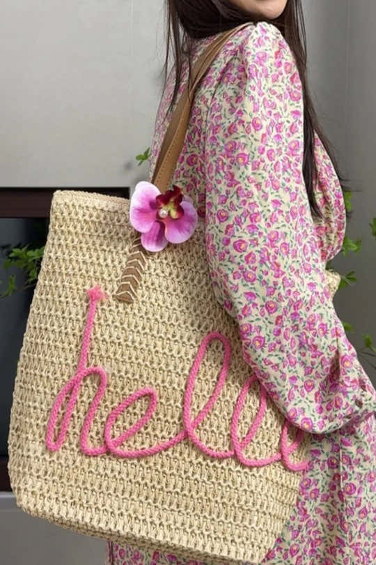 Khaki Hello Boho handvävd blommig accent reseväska