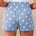 Sky Blue Polka Dot Print Shirred High Waist Casual Shorts - Foto 3