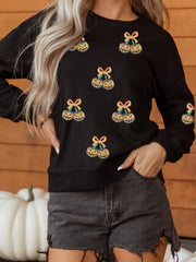 Black Halloween Sequin Pumpkin Graphic Relaxed Pullover Sweatshirt - Damesmode Afbeelding 3 - Miniatuur