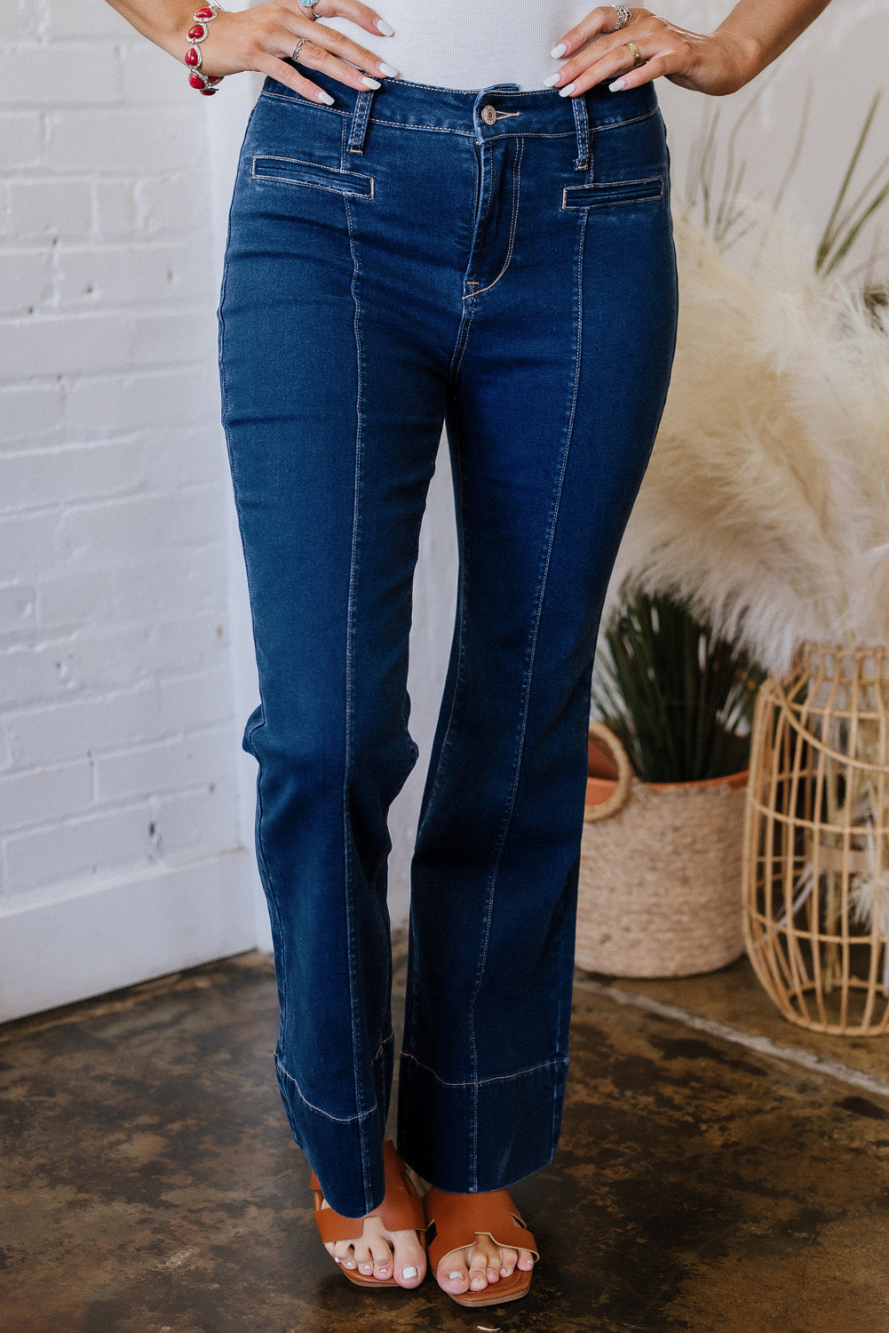 Sail Blue midtersøm dyb vasket lige jeans