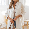 Black Solid Textured Flap Pocket Buttoned Shacket - Damesmode Afbeelding 6 - Foto 6