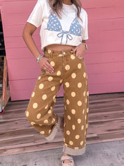 Himmelblaue Polka-Punkte, knöchellange Metall-Knopf-Casual-Jeans - Miniatuur