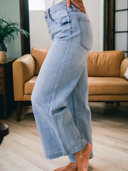 Beau Blue Multi Buttons Pinstripe Wide Leg Jeans - Dammode Bild 3 - Miniatuur
