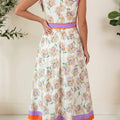 Wäiss Blummenprint Faarfblock-Trim Gürtel-Ärmellos Maxi-Kleed - Foto 2