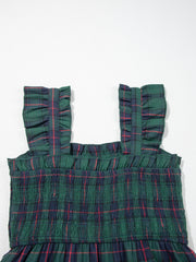 Green Plaid Ruffle Sleeveless Shirred Bodice Tiered Midi Dress - Miniatuur