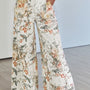 Jeans beige stile vintage a fiori a vita alta e gamba larga