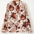Brown Floral Print Button Down Poet Sleeve Shirt - Damesmode Afbeelding 5 - Foto 5