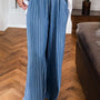 Blauw Stripe Chambray Wide Leg Tied Elastic Waist Broek