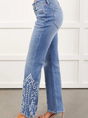 Ashleigh Blue Sticked Western Print Flare-Hose Ganzlänge Jeans – Damesmode Afbeelding 3 - Miniatuur
