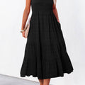 Black Shirred Pleated Square Neck Sleeveless Midi Dress - Damesmode Afbeelding 2 - Foto 2