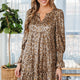 Kaki Luipaardprint Print V-Hals met Ruchesd Sleeve Tierood Luchtige Mini Jurk