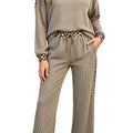 Simply Taupe Cozy Ribed Patchwork Leopard Trim Long Sleeve 2 Teile Hosenset - Foto 3