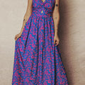 Blue Floral Print Twisted V Neck Tied Backless Maxi Dress - Damesmode Afbeelding 1 - Foto 1