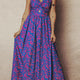 Blauw Bloemenprint Twisted V-Hals Tied Backless Long Lange Maxi-Jurk