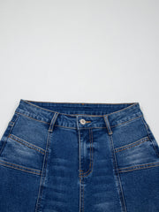 Himmelblaue Schnitt-Naht-Detail Damen-Shift-Jeans - Miniatuur