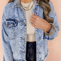 Beau Blue Vintage Washed Flap Pockets Denim Jacket - Damesmode Afbeelding 5 - Foto 5