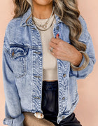 Beau Blue Vintage-Washed Flap Pockets Jeansjacke