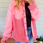 Peach Blossom Two Tone Contrast Waffle Knit Buttoned Loose Shacket