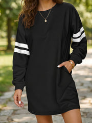 Schwarzes Varsity Contrast Sleeve Shift-Sweatshirt-Kleid – Damesmode Afbeelding 1 - Miniatuur