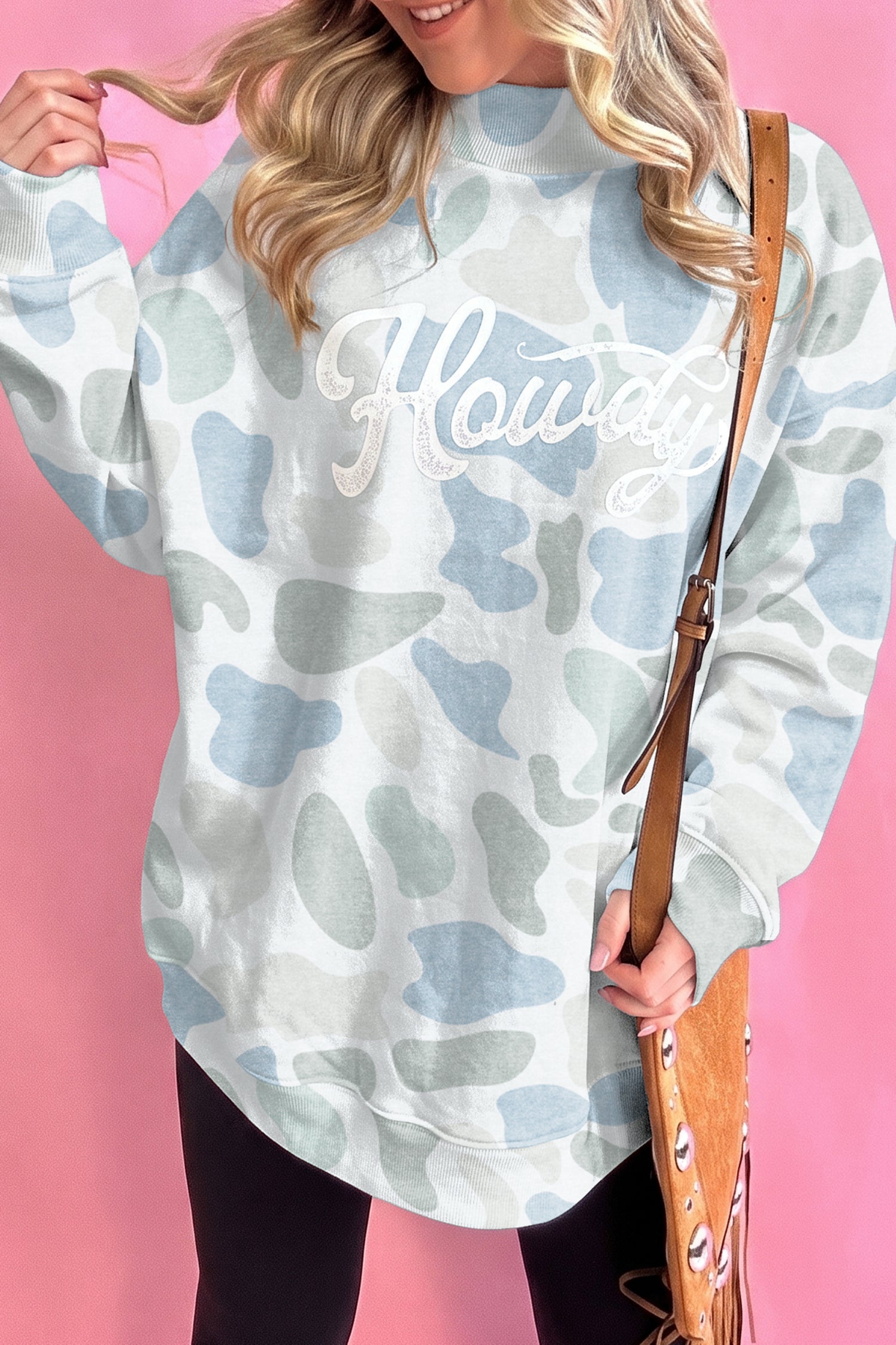 Flerfarvet camouflagemønstret Howdy Western Style Baggy Sweatshirt