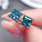 2 Carat Square Moissanite Four-Prong Earrings | Redblad 18K Solid Gold & Certified Diamond Earrings