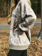 Multicolour Camo Print Ribbed Trim Casual Pullover Sweatshirt - Miniatuur