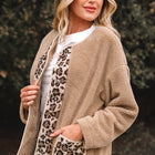 Casual Leopard Print Accent Plush Jacket with Pockets - Thumbnail