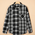 Black Plaid Long Sleeve V Neck Shift Plus Size Shirt Jacket - Damesmode Afbeelding 3 - Foto 3