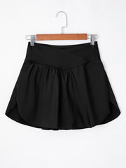 Black Solid Pocketed Crossover High Waist Swim Skort - Damesmode Afbeelding 8 - Miniatuur