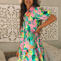 Green Floral Puff Sleeve Collar Buttoned Babydoll Dress - Foto 3